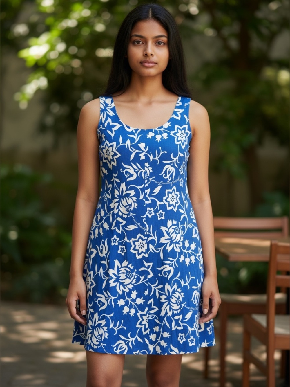Vintage Fely's Blue Floral Sleeveless Dress